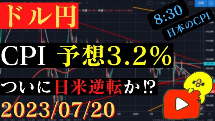 【ドル円】8:30日本のCPI発表‼ついに日米インフレ率が逆転か⁉🐥2023/07/21🐥