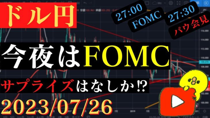 【ドル円】今夜FOMC‼パウエル議長の発言に注目‼🐥2023/07/26🐥