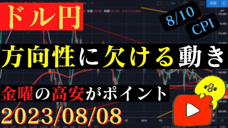 【ドル円】小幅な値動きが続く。短期は金曜日の高安が直近のポイント🐥2023/08/08🐥