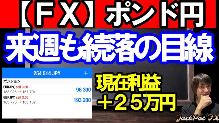 【ＦＸ】ポンド円　このままショートは継続で！現在利益＋２５万円♪