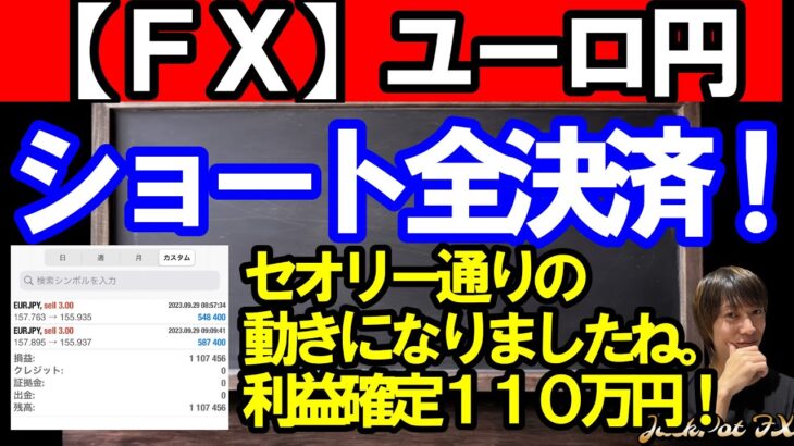 【ＦＸ】ユーロ円　ショート全決済！　１１０万円利益確定！