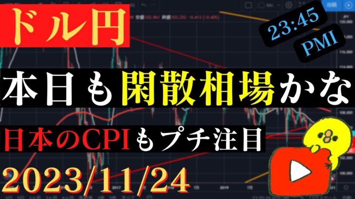 【ドル円】本日は米取引時間短縮で閑散相場か？日本のCPIもプチ注目。🐥2023/11/24🐥