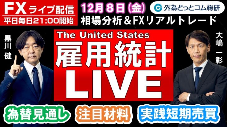 FXライブ/為替予想【実践リアルトレード】ドル/円、豪ドル/円、ユーロ/円、ポンド/円 徹底解説、注目材料（2023年12月8日)