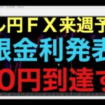 【ドル円FX予想最新】テクニカル分析上は金曜日に付けた安値を割れば、上昇の流れが転換する可能性あるとみてますが、やはり日銀政策金利発表が来週は全てだと思います！また金利据え置きの場合、150円到達か！