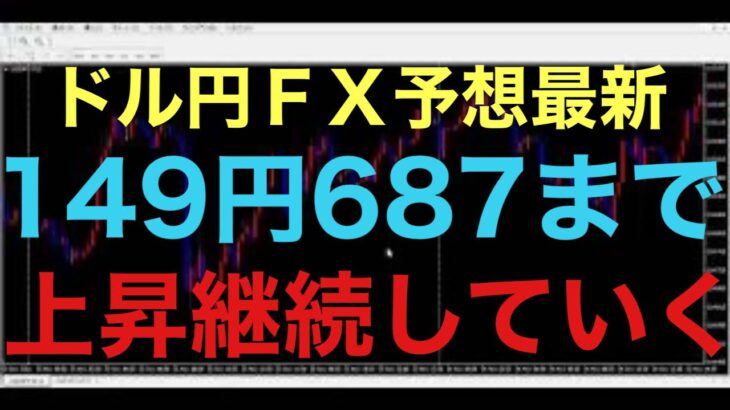 【ドル円FX予想最新】昨日の力強い上昇が継続して、149円687以上上昇すると予想します！147円625からエリオット波動の上昇3波形成中とみてます！可能性としては、150円到達も視野に入れておきたい