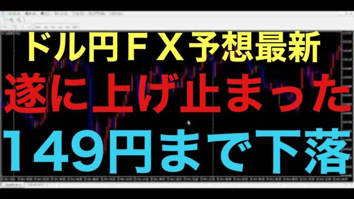 【ドル円FX予想最新】昨日、昨年の最高値付近まで上昇後、ＦＯＭＣで下落したので、一旦力強い上昇も落ち着くと思います！ここからは押し目買いが入るかor149円まで下落するか注目です！一気に下落も視野に入