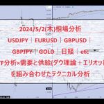 【FXトレード：相場分析：2024/5/2木曜日】 USDJPY/EURUSD/GBPUSD 等「■ダウ理論■エリオット波動■MTF分析」がベースの「押し目買い戻り売り手法」