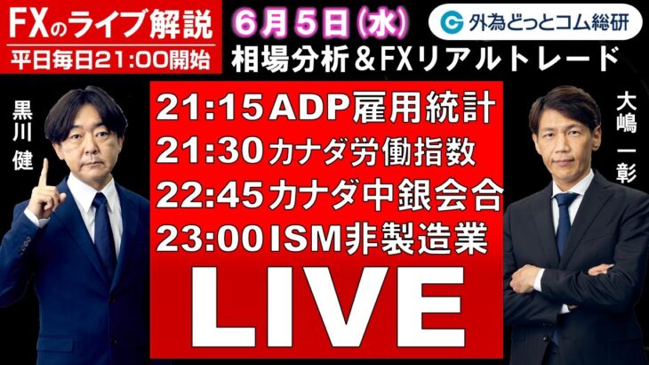 FXのライブ解説【実践リアルトレード】ドル/円、豪ドル/円、ユーロ/円、ポンド/円 徹底解説、注目材料（2024年6月5日)