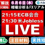 FXのライブ解説【実践リアルトレード】ドル/円、豪ドル/円、ユーロ/円、ポンド/円 徹底解説、注目材料（2024年6月6日)