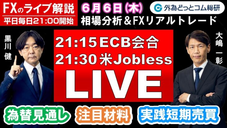 FXのライブ解説【実践リアルトレード】ドル/円、豪ドル/円、ユーロ/円、ポンド/円 徹底解説、注目材料（2024年6月6日)