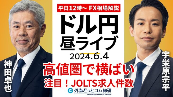 【FX】ライブ解説　高値圏での横ばいいつまで？注目のJOLTS求人件数｜為替市場の振り返り、今日の見通し配信  2024/6/4