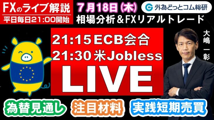 FXのライブ解説【実践リアルトレード】ドル/円、豪ドル/円、ユーロ/円、ポンド/円 徹底解説、注目材料（2024年7月18日)