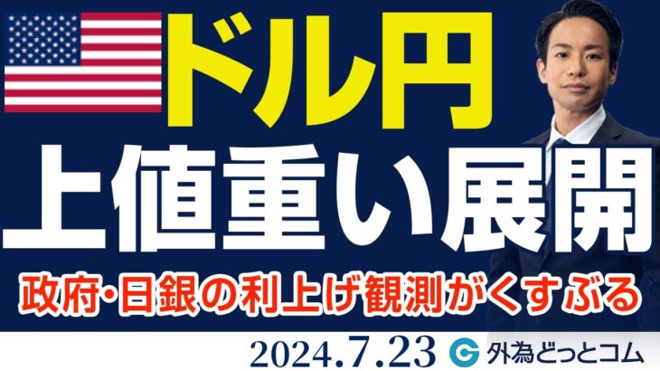 ドル円、上値の重い展開｜政府・日銀の利上げ観測がくすぶる（今日のFX予想）2024/7/23