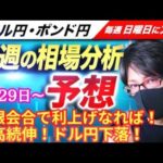 【FX来週の相場分析と予想】円高進行！来週は日銀会合・米FOMCなど政策金利の発表多数！日米の金利差縮小に向かうか！？ドル円・ポンド円、来週の反発ポイントを見極めろ！（7月29日～8月2日）