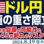 ドル円、上値の重さ際立つ｜146円台回復の可能性と145円割れのリスクが焦点（今日のFX予想）2024/8/19