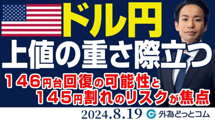 ドル円、上値の重さ際立つ｜146円台回復の可能性と145円割れのリスクが焦点（今日のFX予想）2024/8/19