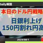 日銀利上げ！ドル円は150円割れ円高相場【FX 為替予想】