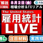 FXのライブ解説【実践リアルトレード】ドル/円、豪ドル/円、ユーロ/円、ポンド/円 徹底解説、注目材料（2024年8月2日)