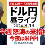 【FX】ライブ解説 今週は怒涛の米指標発表、今夜は米PPI（生産者物価指数）｜為替市場の振り返り、今日の見通し配信  2024/8/13