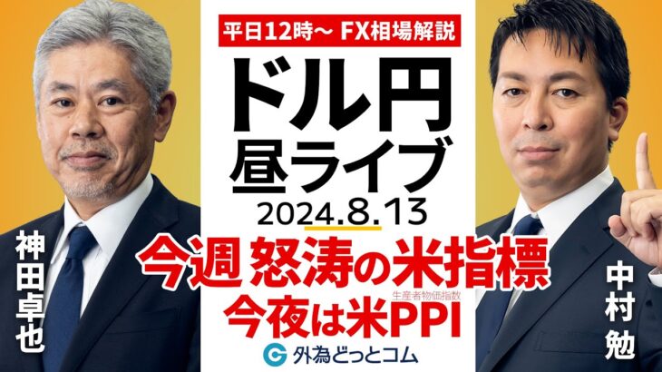 【FX】ライブ解説 今週は怒涛の米指標発表、今夜は米PPI（生産者物価指数）｜為替市場の振り返り、今日の見通し配信  2024/8/13