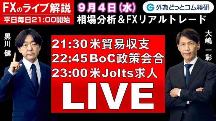 FXのライブ解説【実践リアルトレード】ドル/円、豪ドル/円、ユーロ/円、ポンド/円 徹底解説、注目材料（2024年9月4日)