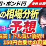 【FX来週の相場分析と予想】円安・株高！ドル円、１５０円乗せてくる可能性？日銀の利上げはいつ？石破首相の動向に注意！ドル円・ポンド円、来週の反発ポイントを見極めろ！（10月14日～10月18日）