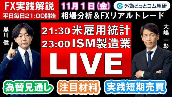 FX実践解説、相場分析＆リアルトレード、ドル円などの注目材料（2024年11月1日)