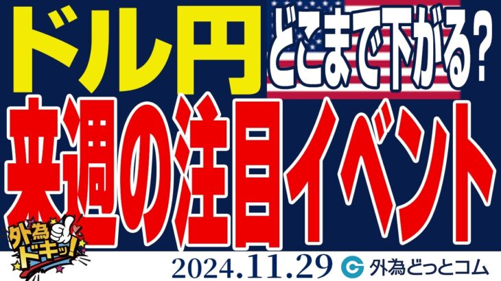 ドル円、150円割れ！どこまで下がる？｜来週の注目イベントをチェック（今日から来週のFX予想）2024/11/29　#外為ドキッ