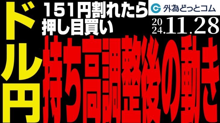 ドル円、151円割れたら押し目買い｜持ち高調整後の動きに注目（今日のFX予想）2024/11/28　#外為ドキッ