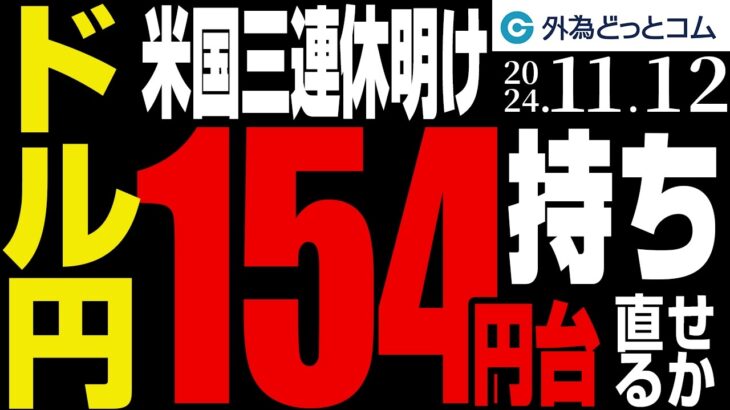 ドル円、154円台へ持ち直せるか｜米国三連休明け、FRB高官発言に注目（今日のFX予想）2024/11/12　#外為ドキッ