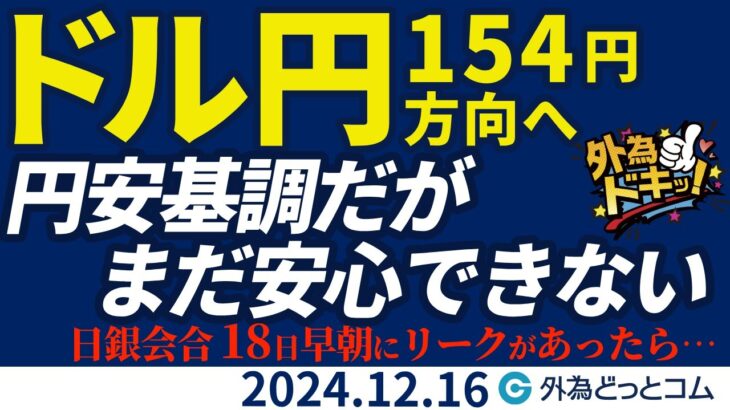 ドル円見通し 154円方向へ円安基調ながらFOMC、日銀会合を前に安心できない（今日から今週のFX予想）2024/12/16　#外為ドキッ