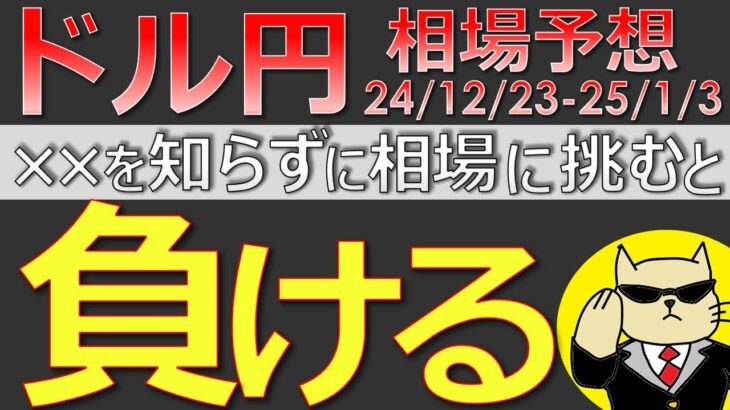 【ドル円最新予想】年末年始のドル円は攻め方を間違えると大損します。理由と正しい攻め方を簡単解説！来週の為替相場予想と投資戦略！植田・トランプ・ISMも注目(24/12/23週+12/30週）【FX】※