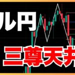 【ドル円最新予想】日足・三尊天井から暴落！1時間足の上昇の勢いに注意