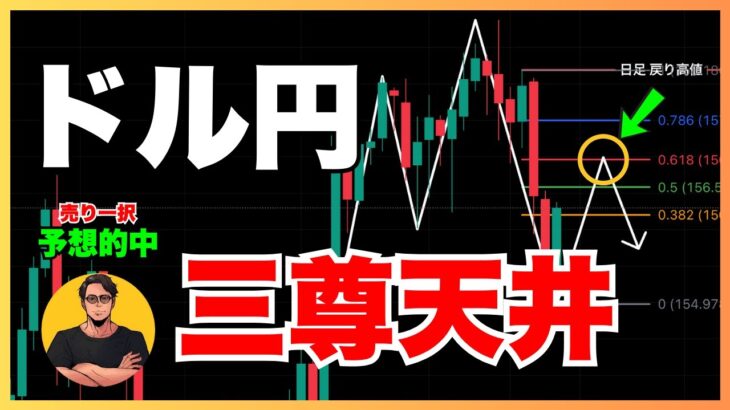 【ドル円最新予想】日足・三尊天井から暴落！1時間足の上昇の勢いに注意