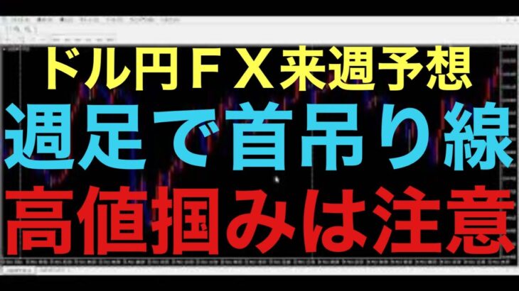 【ドル円FX予想最新】高値圏で週足レベルで首吊り線形成のときは、次週、上髭形成か直近安値割ってくるパターンあります！雇用統計の発表直後の値動きが鍵になってきますが、高値掴みには警戒が必要かと思います！