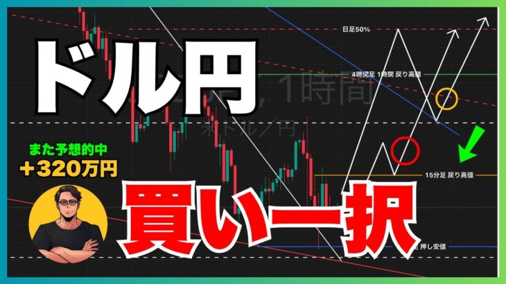 【FXドル円予想】ロング一択！週足の上昇・日足の調整を見極める