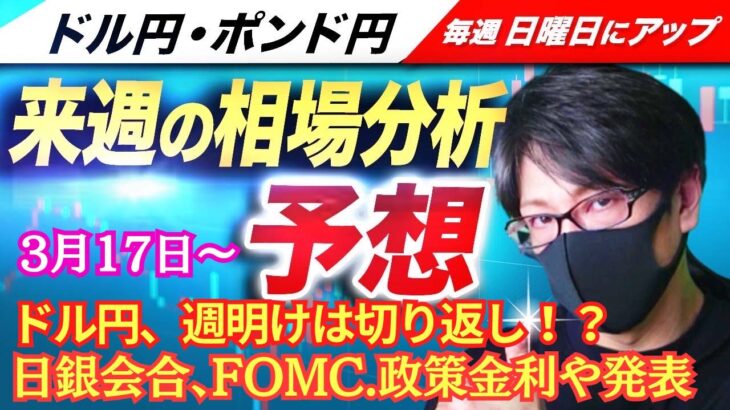 【FX来週の相場分析と予想】ドル円、日銀会合、FOMC、日米政策金利の発表！米小売売上高、トランプ関税など｜スキャルピング！ドル円・ポンド円、週間為替展望（3月17日～3月21日）