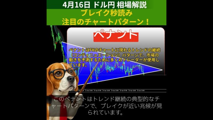 【FX為替相場予測＆解説】4/16 ドル円 ブレイク秒読み…注目のチャートパターン！  #shorts #fx #ドル円 #相場 #予測 #デイトレ #テクニカル分析
