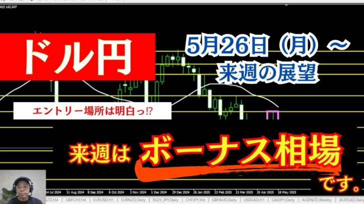 【ドル円来週の展望】エントリー場所は明白⁉来週はボーナス相場の様相。 2025年5月26日（月）～#fx