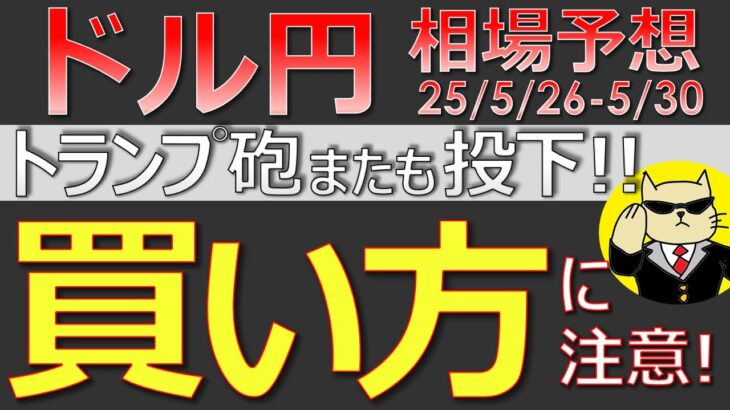 【ドル円最新予想】トランプ砲、再来！来週ドル円は攻め方が変わります。正しい攻め方を簡単解説！来週の為替相場予想と投資戦略！長期国債・入札・PCE・日銀・植田総裁も注目 (25/5/26週)【FX】※